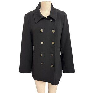 Vintage A Collection Black Wool Double-Breasted Peacoat With Gold Buttons and Si